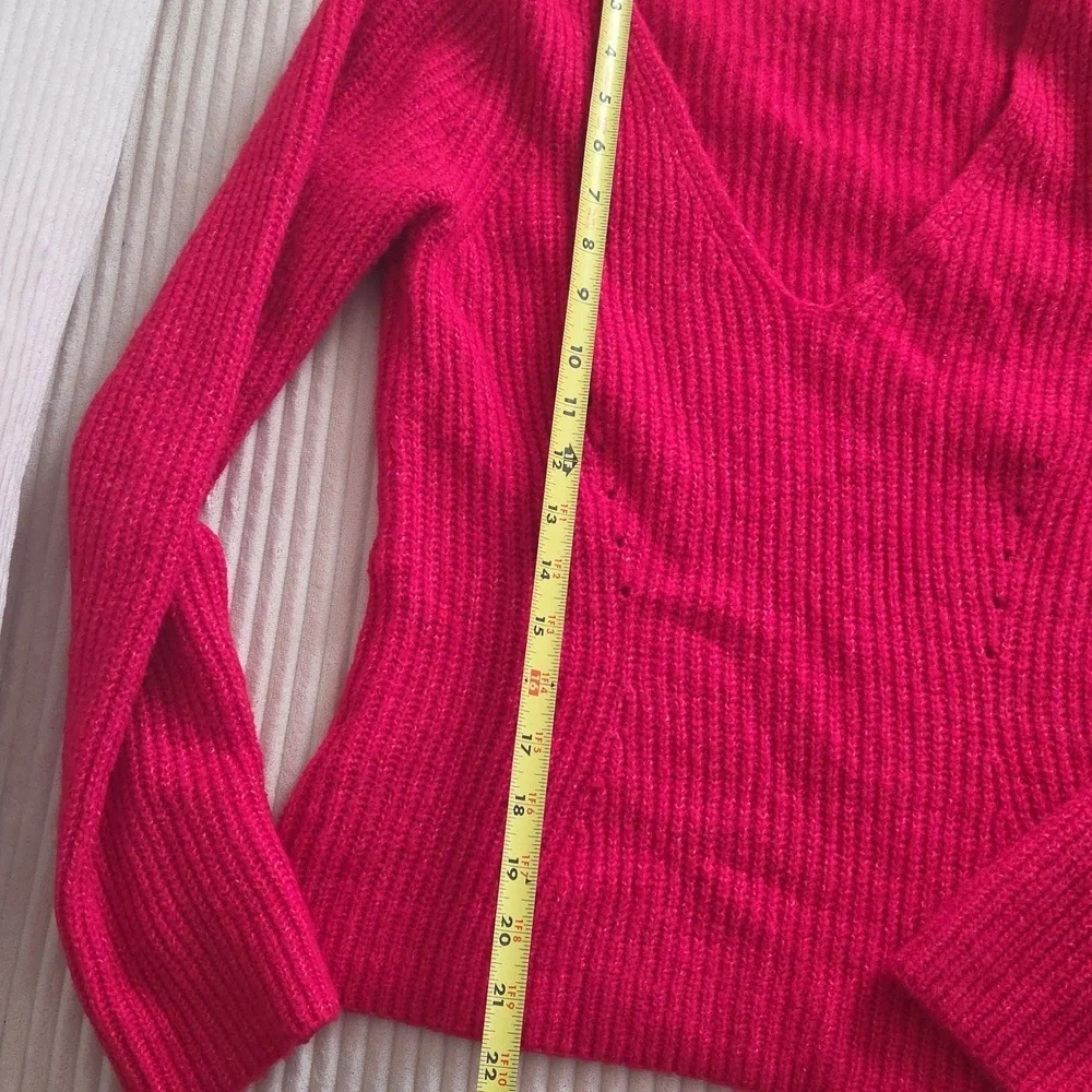Mango Red V Neck Wool Blend Sweater